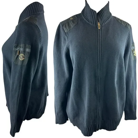 Ralph Lauren Full Zip Ribbed Knit Cardigan Sweater Pocket Arm Patch Plus Size 2X - Picture 2 of 12